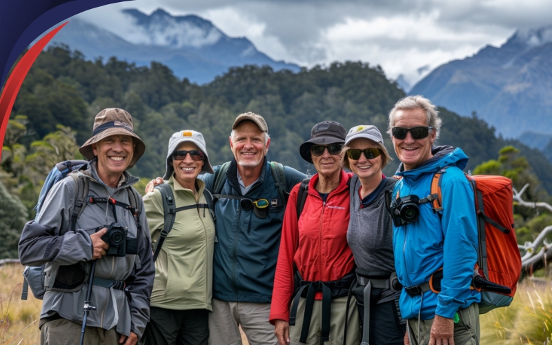 friends posing together on Haast Pass, nature trips, June 2024, NZ